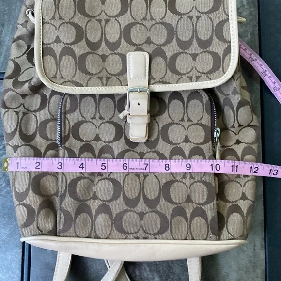 Coach Vintage Khaki Monogram Logo And Leather Backpack - Picture 2 of 8
